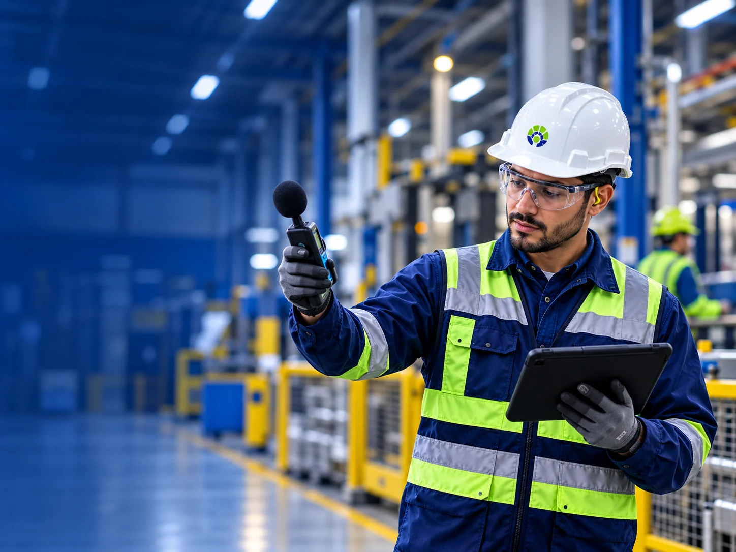 Escena ilustrativa de un profesional coordinando una inspección industrial.